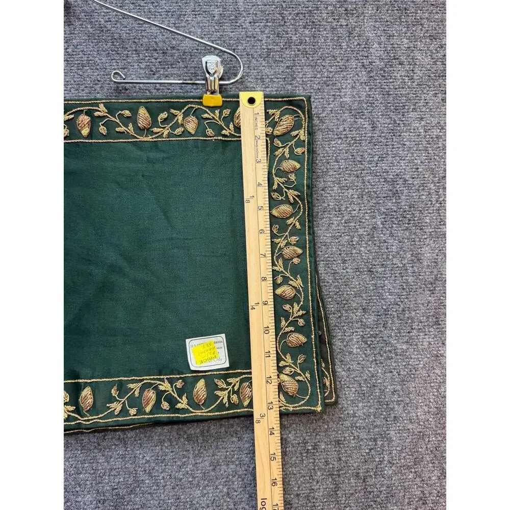 Set of 3 Green Gold Embroidered Placemats Table Mats Holiday Decor